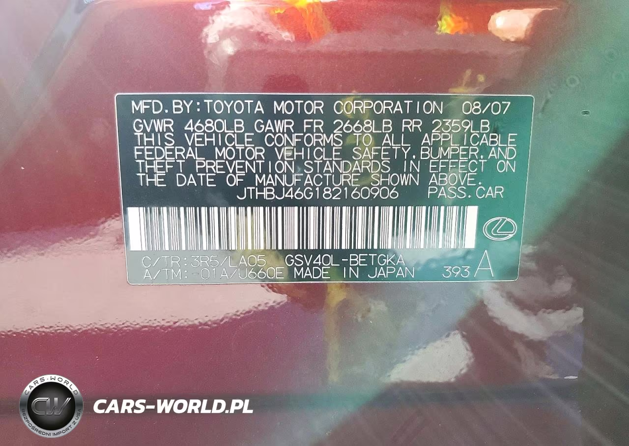 2008 Lexus Es 350 VIN:JTHBJ46G182160906 - 12