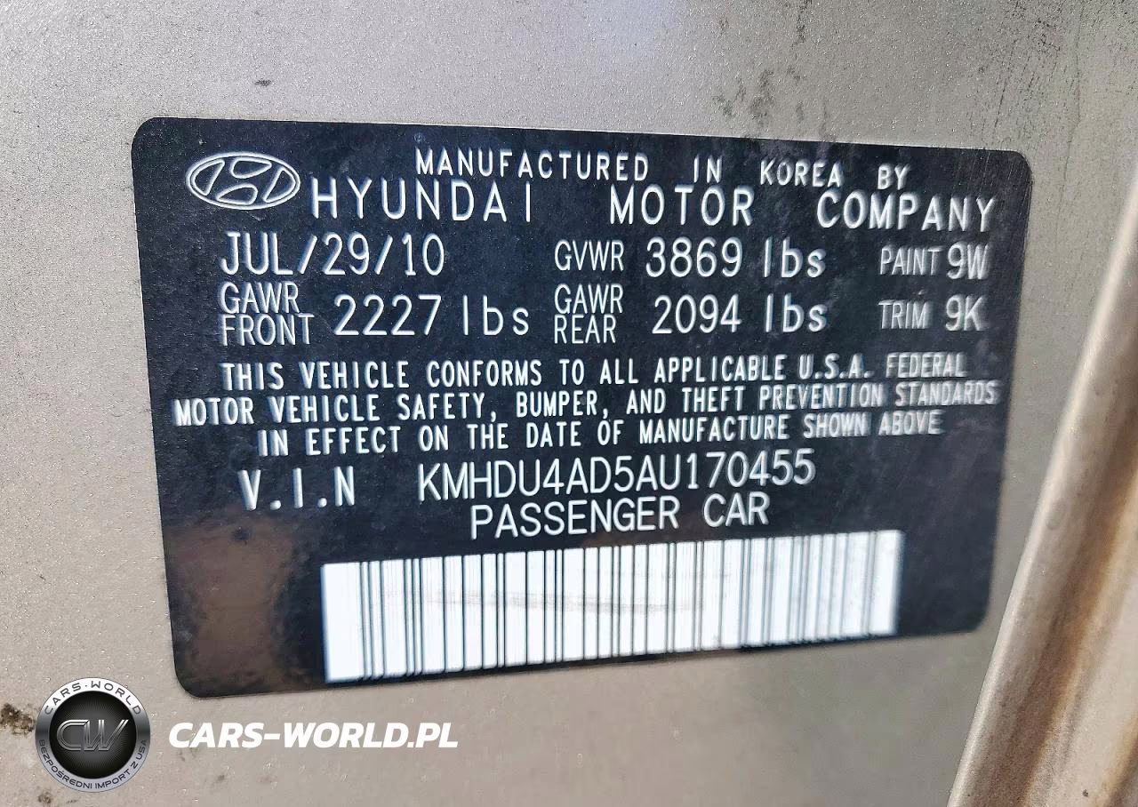 2010 Hyundai Elantra Gls VIN:KMHDU4AD5AU170455 - 12