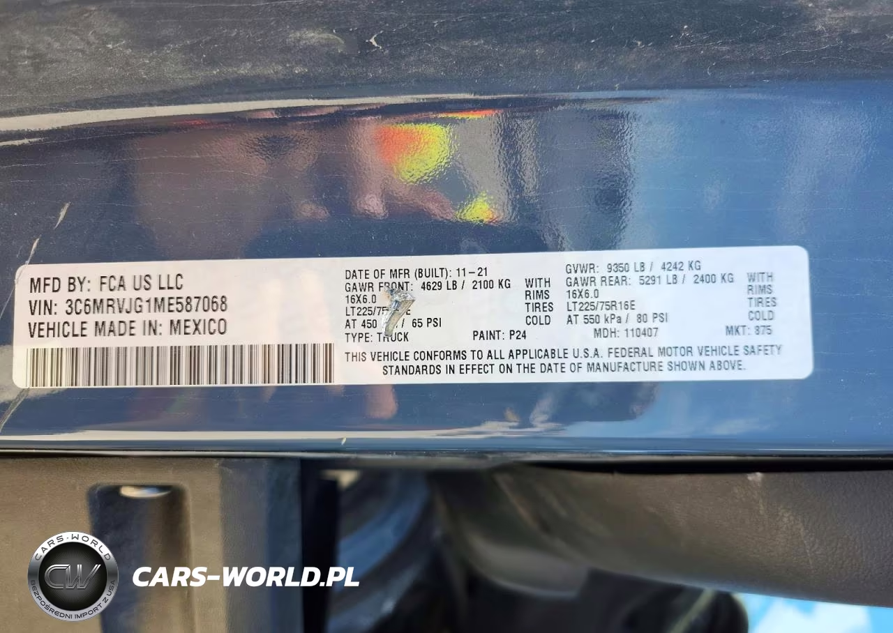 2021 Ram Promaster 3500 Delivery Van VIN:3C6MRVJG1ME587068 - 12