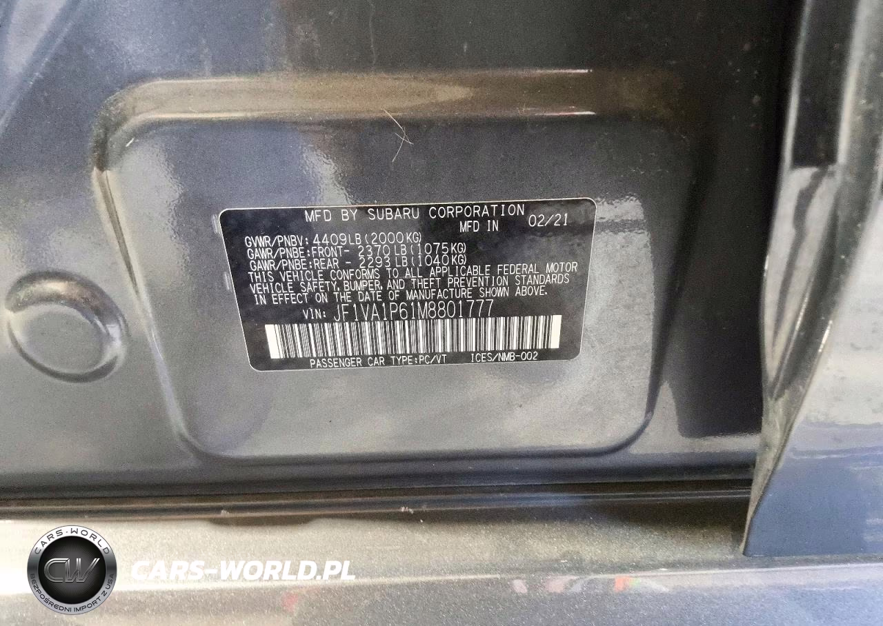 2021 Subaru Wrx Limited VIN:JF1VA1P61M8801777 - 13