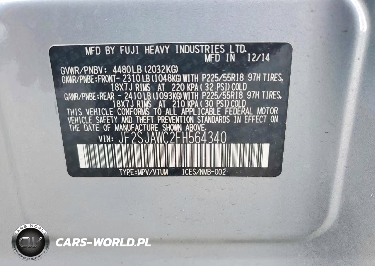 2015 Subaru Forester 2.5I Touring VIN:JF2SJAWC2FH564340 - 14