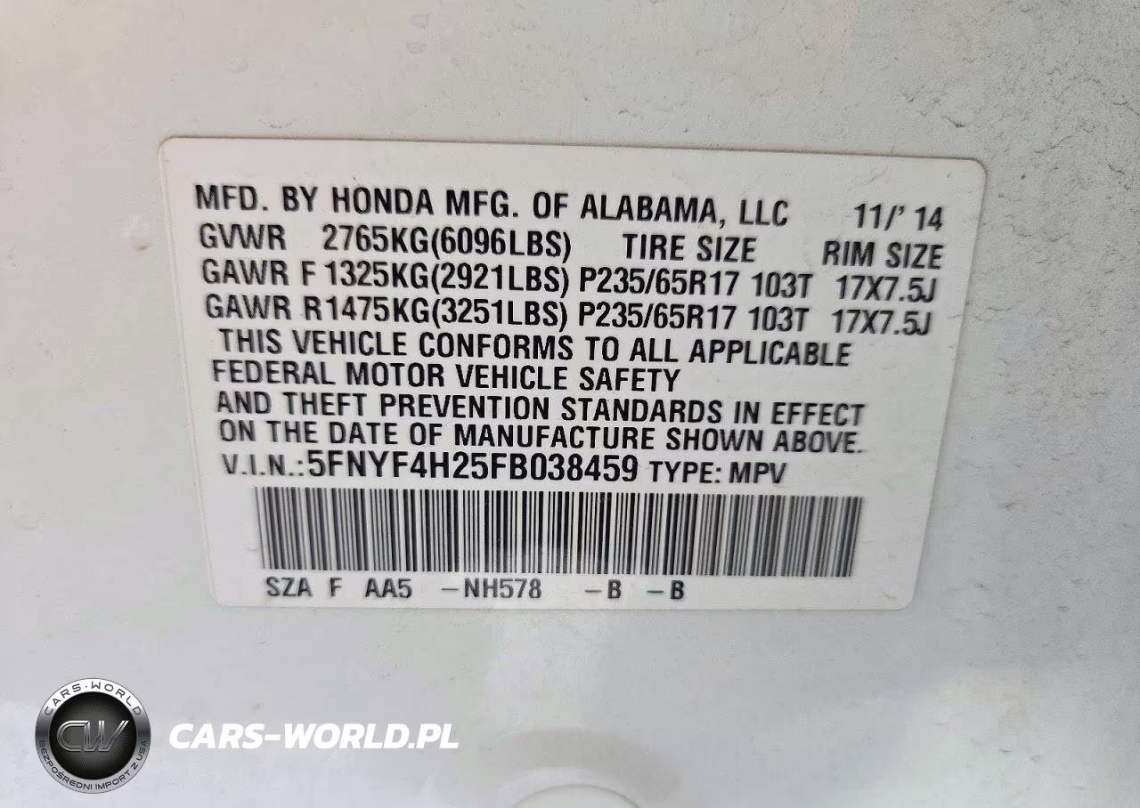 2015 Honda Pilot Lx VIN:5FNYF4H25FB038459 - 13