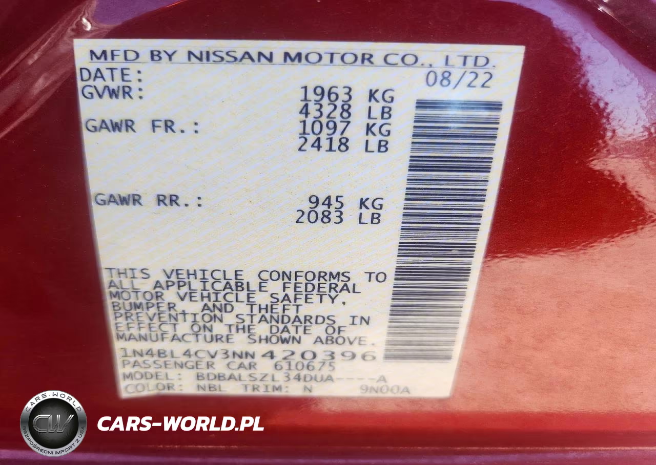 2022 Nissan Altima Sr VIN:1N4BL4CV3NN420396 - 12