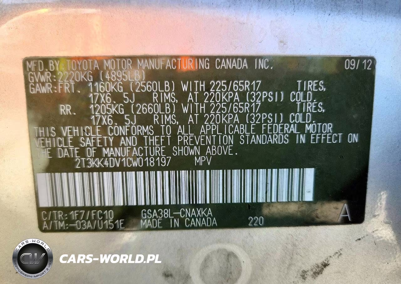 2012 Toyota Rav4 Base VIN:2T3KK4DV1CW018197 - 14
