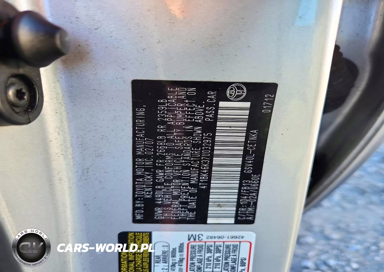 2007 Toyota Camry Le V6 VIN:4T1BK46K37U032975 - 12