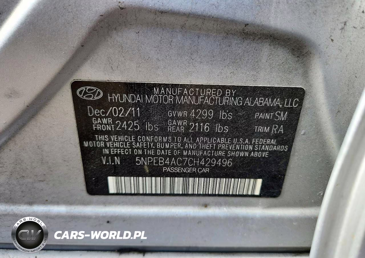 2012 Hyundai Sonata Gls VIN:5NPEB4AC7CH429496 - 12