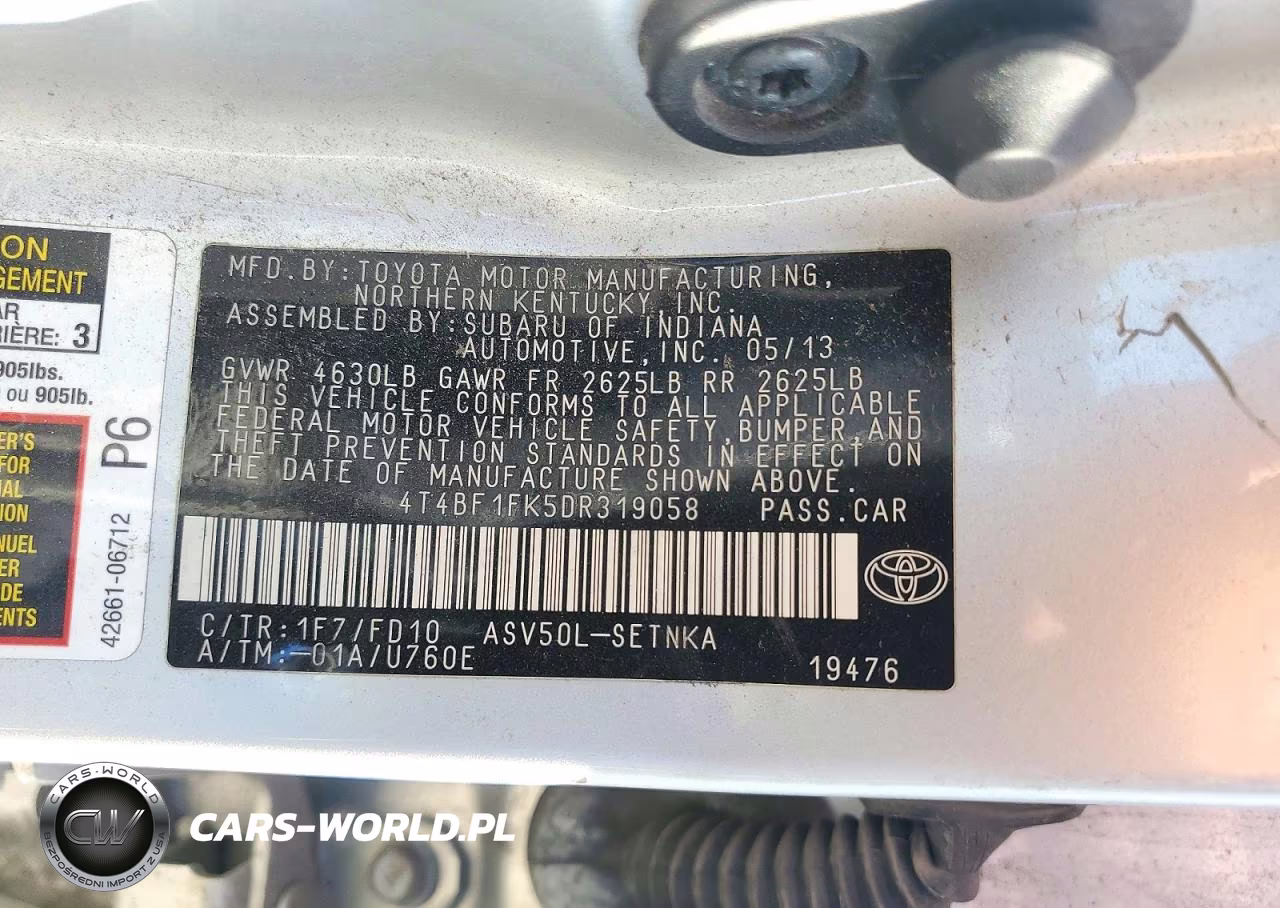 2013 Toyota Camry Le VIN:4T4BF1FK5DR319058 - 12