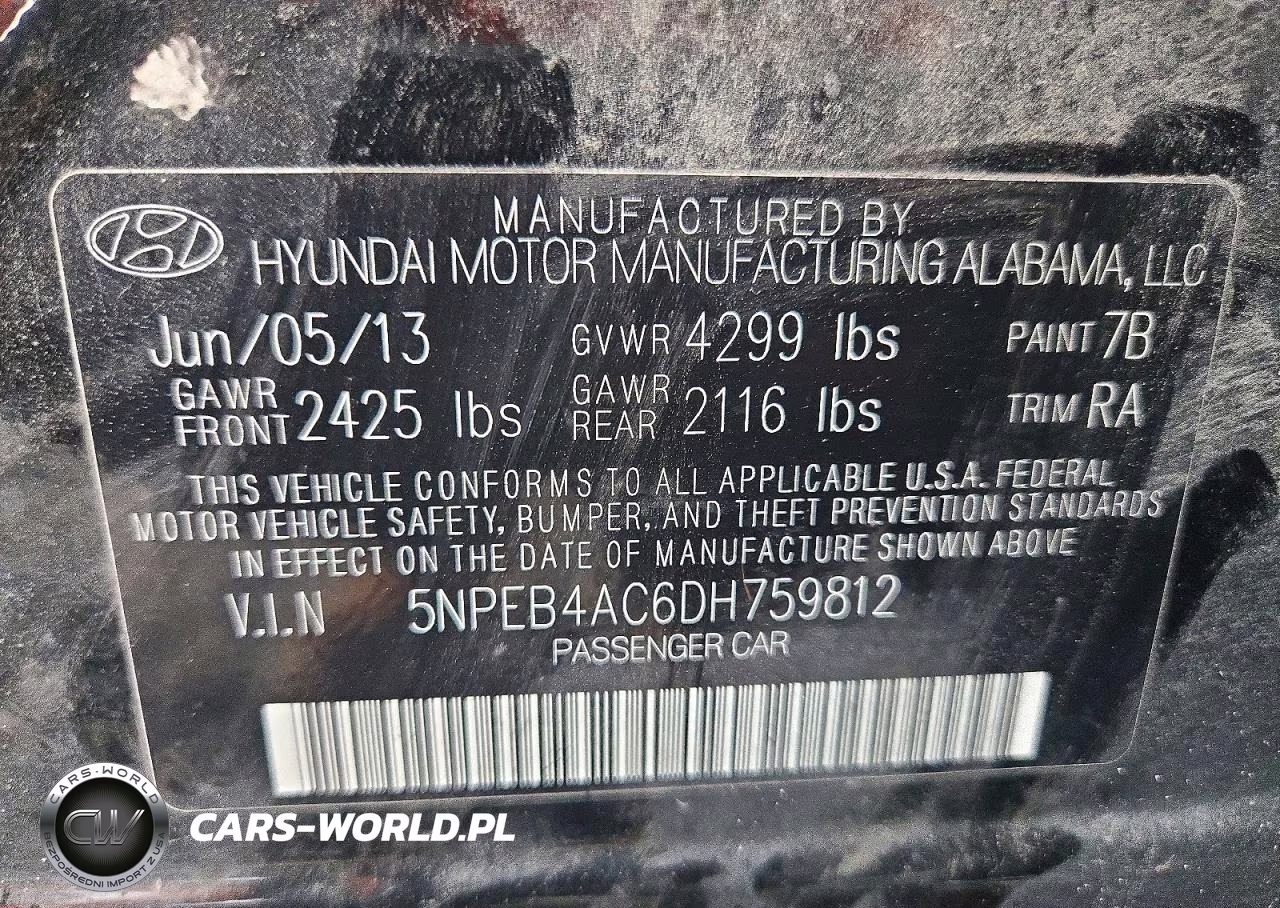 2013 Hyundai Sonata Gls VIN:5NPEB4AC6DH759812 - 12