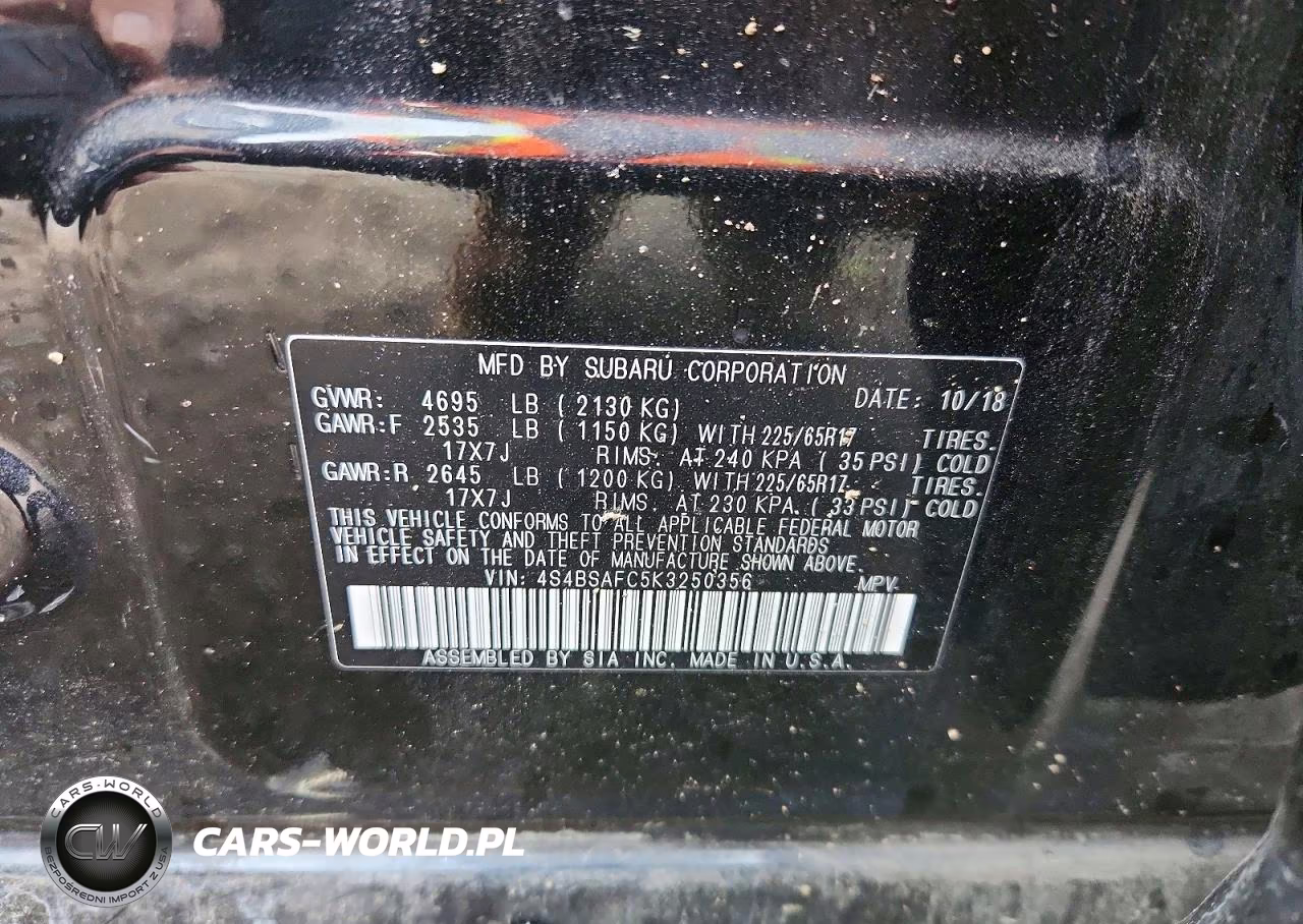 2019 Subaru Outback 2.5I Premium VIN:4S4BSAFC5K3250356 - 12
