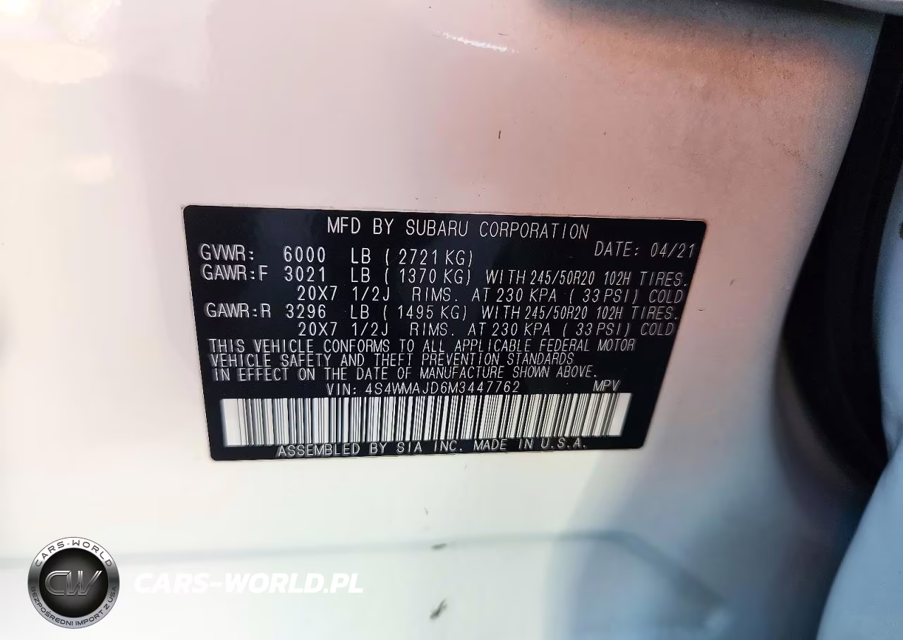 2021 Subaru Ascent Limited VIN:4S4WMAJD6M3447762 - 14