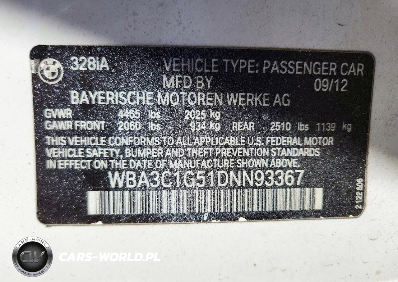 2013 BMW 328 I Sulev VIN:WBA3C1G51DNN93367 - 12