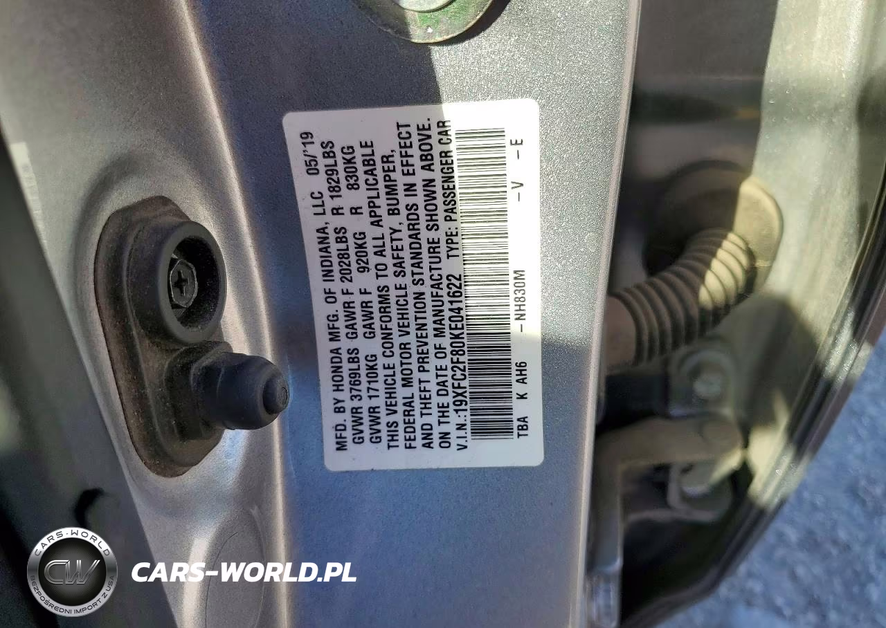 2019 Honda Civic Sport VIN:19XFC2F80KE041622 - 12