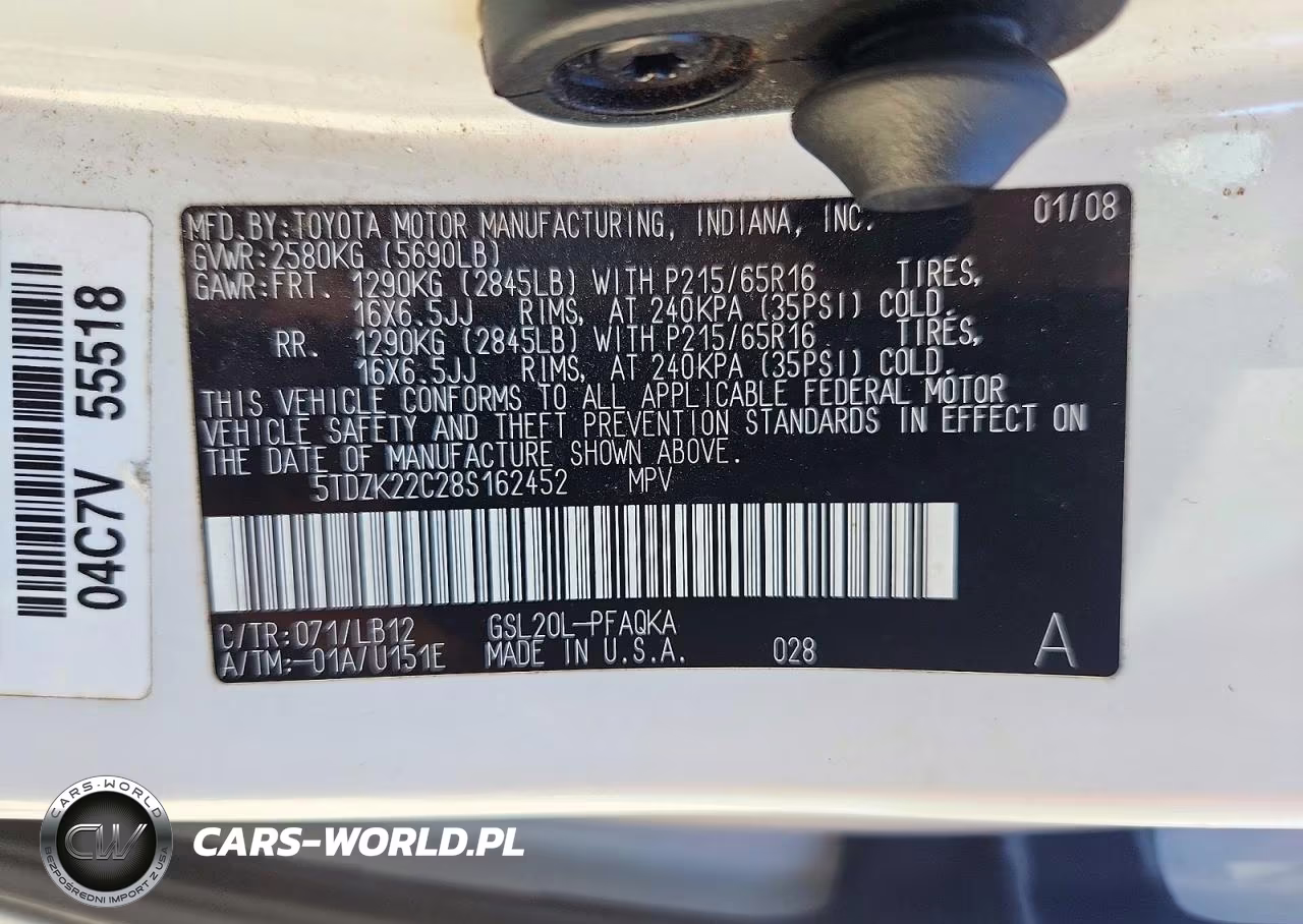 2008 Toyota Sienna Xle VIN:5TDZK22C28S162452 - 13