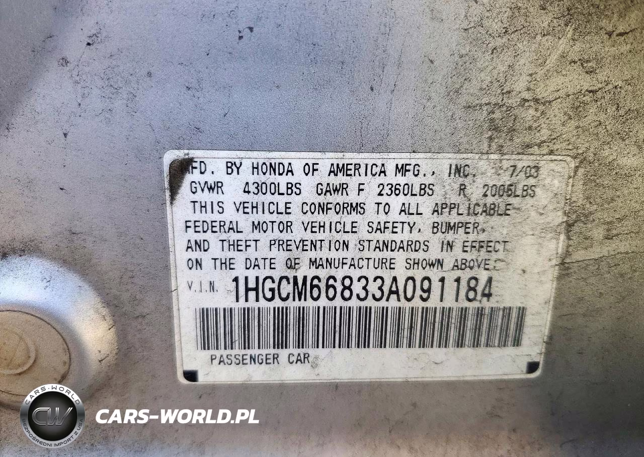 2003 Honda Accord Ex VIN:1HGCM66833A091184 - 12