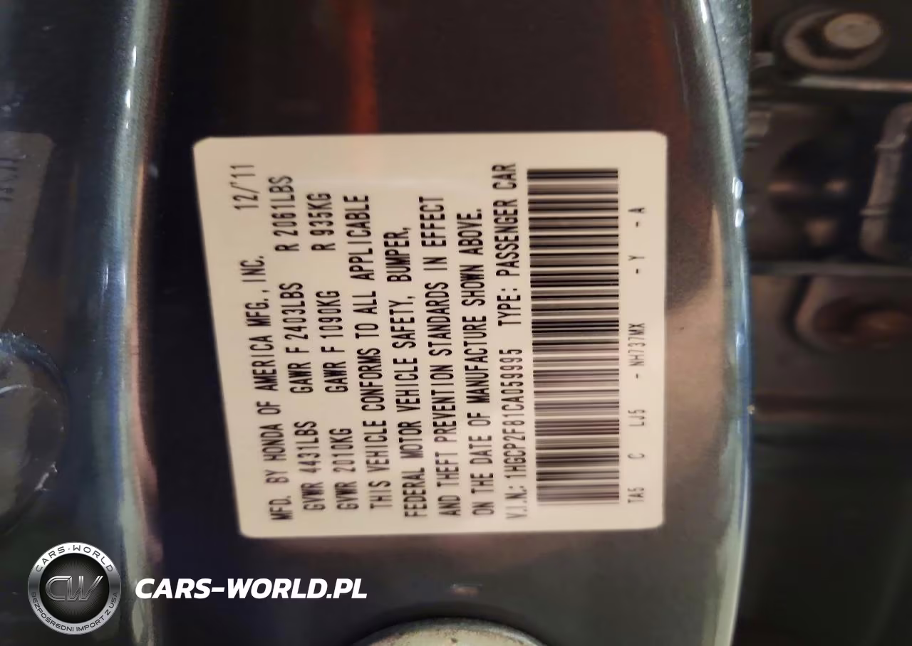 2012 Honda Accord Exl VIN:1HGCP2F81CA059995 - 13