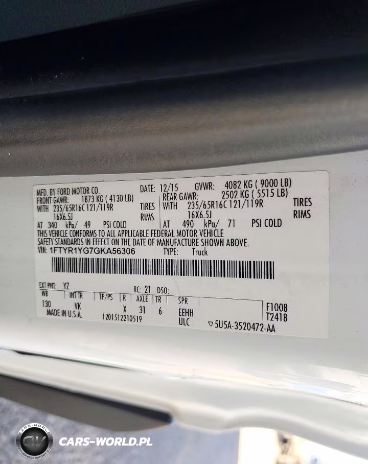 2016 Ford Transit T-250 VIN:1FTYR1YG7GKA56306 - 13