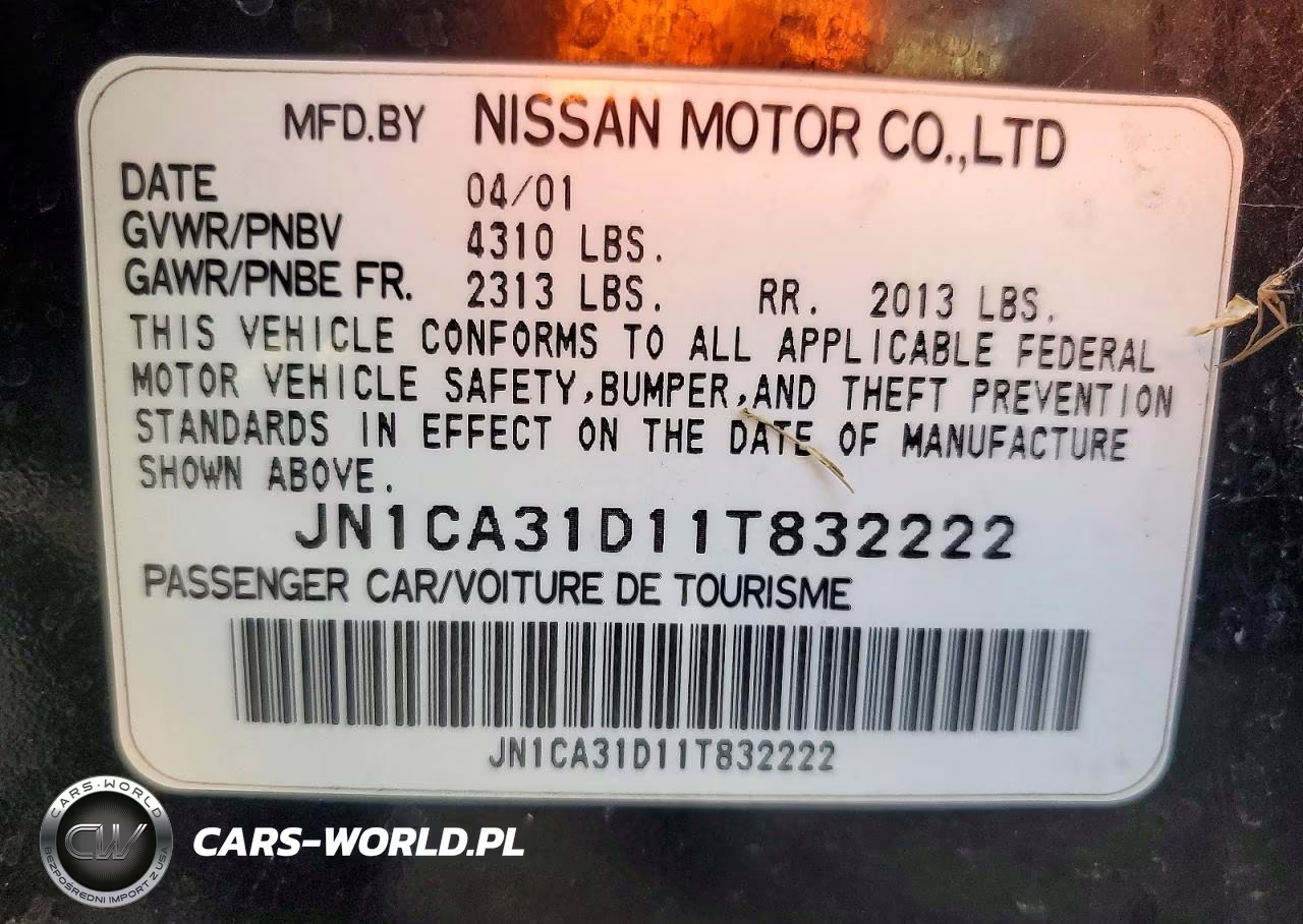 2001 Nissan Maxima Gxe VIN:JN1CA31D11T832222 - 12