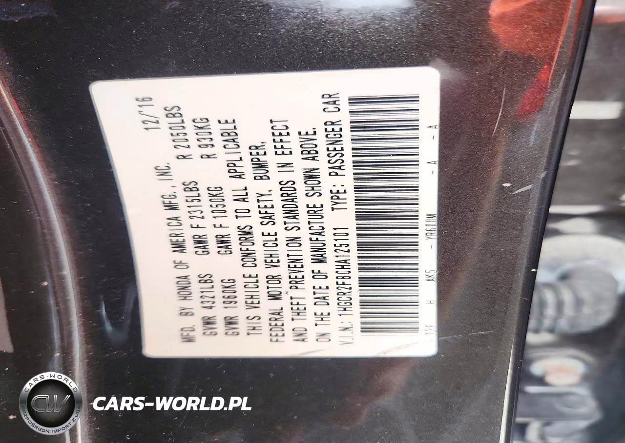 2017 Honda Accord Exl VIN:1HGCR2F80HA125101 - 13