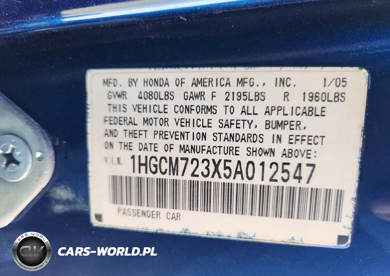 2005 Honda Accord Lx VIN:1HGCM723X5A012547 - 12