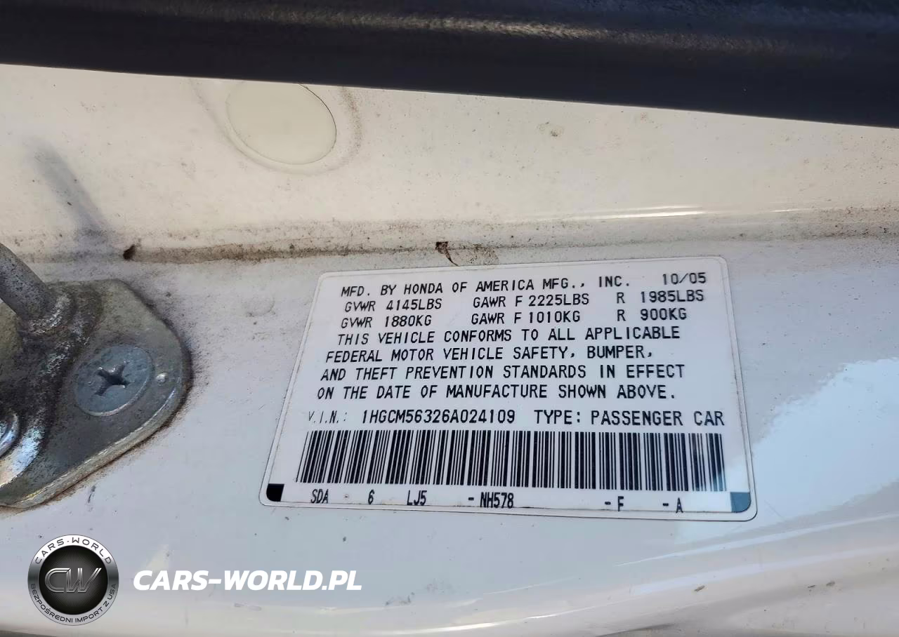 2006 Honda Accord Se VIN:1HGCM56326A024109 - 12