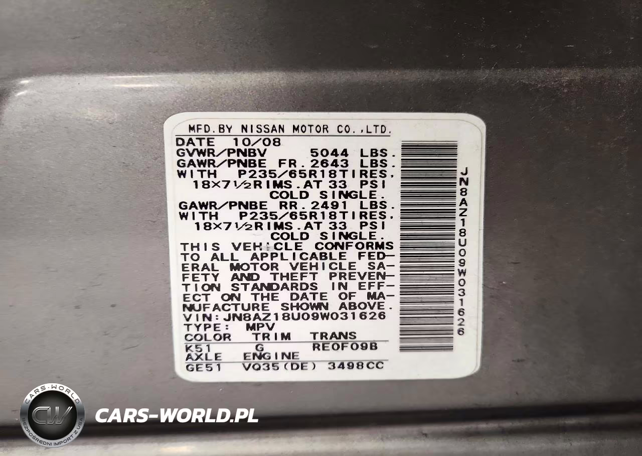 2009 Nissan Murano S VIN:JN8AZ18U09W031626 - 12