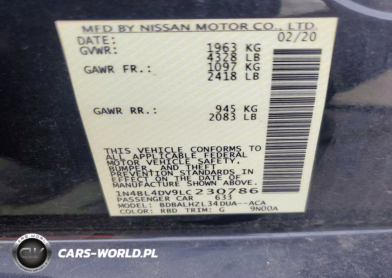 2020 Nissan Altima Sv VIN:1N4BL4DV9LC230786 - 13