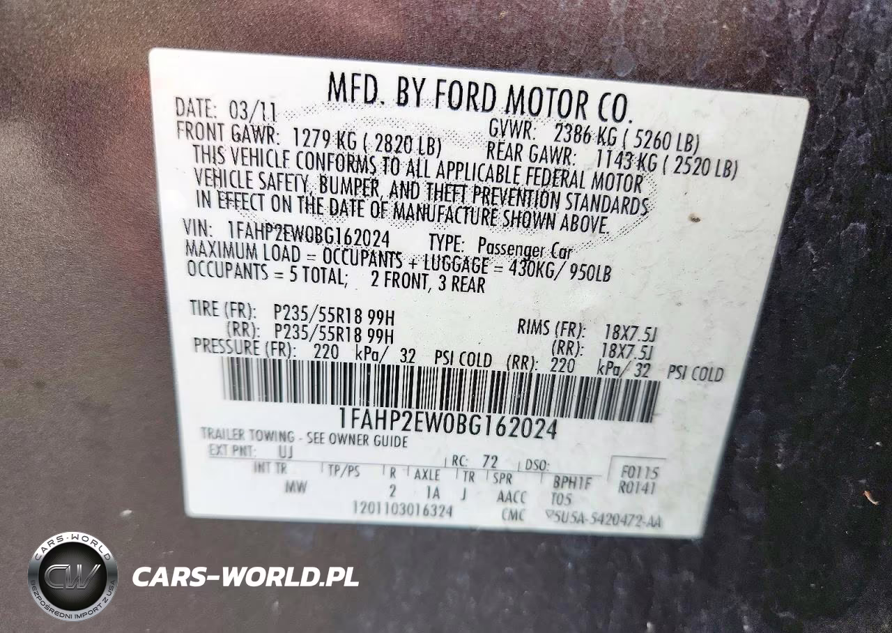2011 Ford Taurus Sel VIN:1FAHP2EW0BG162024 - 12