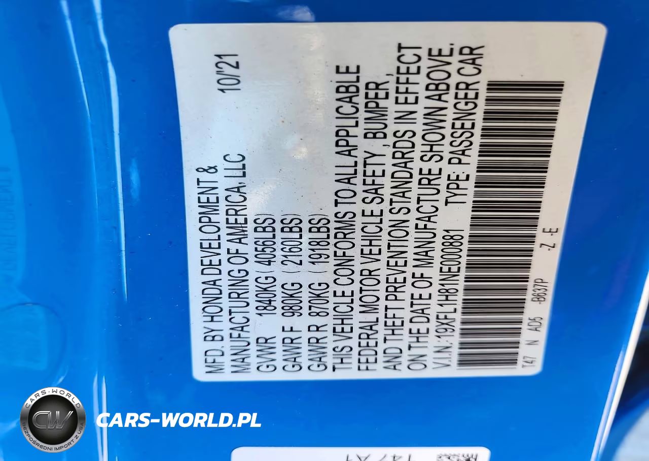 2022 Honda Civic Sport Touring VIN:19XFL1H81NE000881 - 12