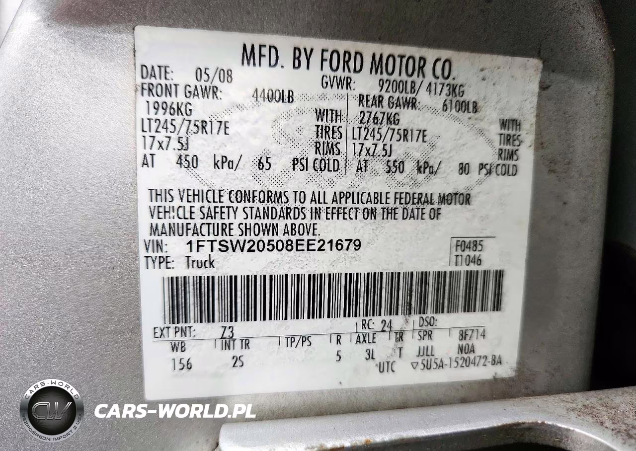 2008 Ford F250 Super Duty VIN:1FTSW20508EE21679 - 12