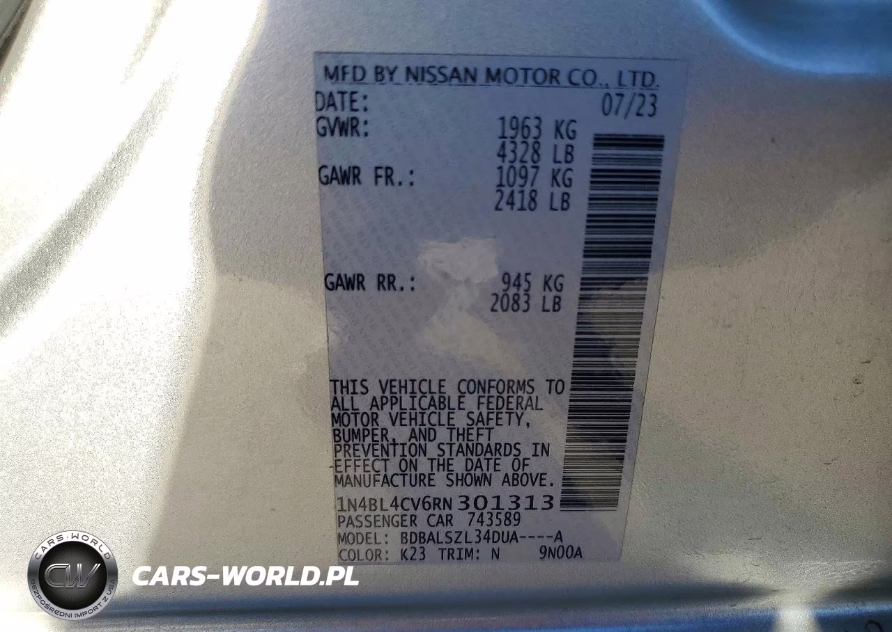2024 Nissan Altima Sr VIN:1N4BL4CV6RN301313 - 13