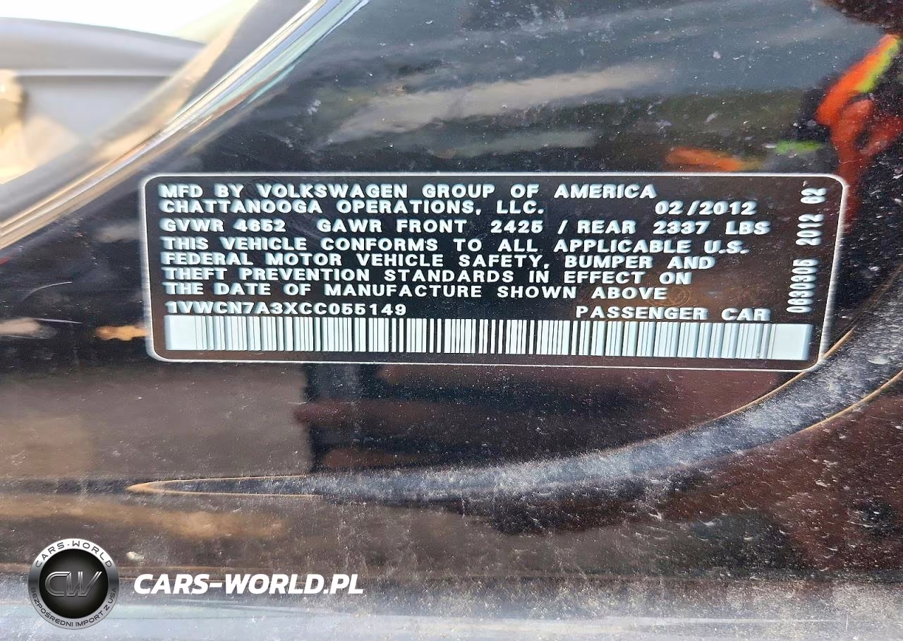 2012 Volkswagen Passat Sel VIN:1VWCN7A3XCC055149 - 12
