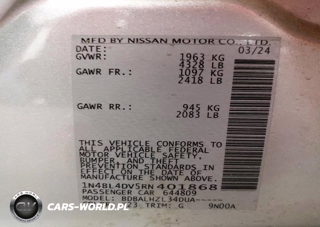2024 Nissan Altima Sv VIN:1N4BL4DV5RN401868 - 12