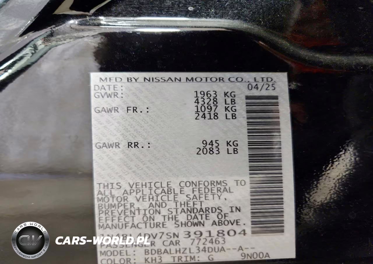 2025 Nissan Altima Sv VIN:1N4BL4DV7SN391804 - 12