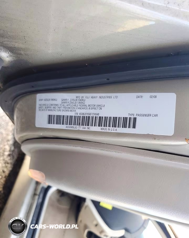 2008 Subaru Legacy 2.5I VIN:4S3BL616387224548 - 12