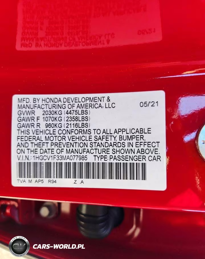 2021 Honda Accord Sport VIN:1HGCV1F33MA077985 - 13