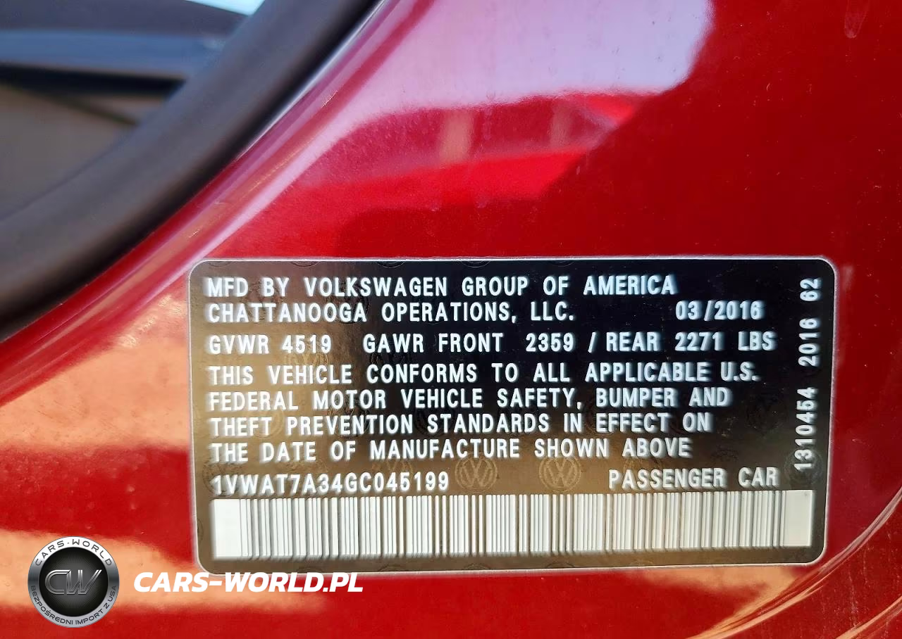 2016 Volkswagen Passat S VIN:1VWAT7A34GC045199 - 12