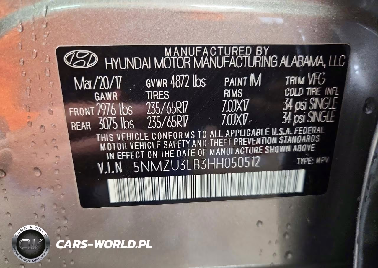 2017 Hyundai Santa Fe Sport 2.4L VIN:5NMZU3LB3HH050512 - 12