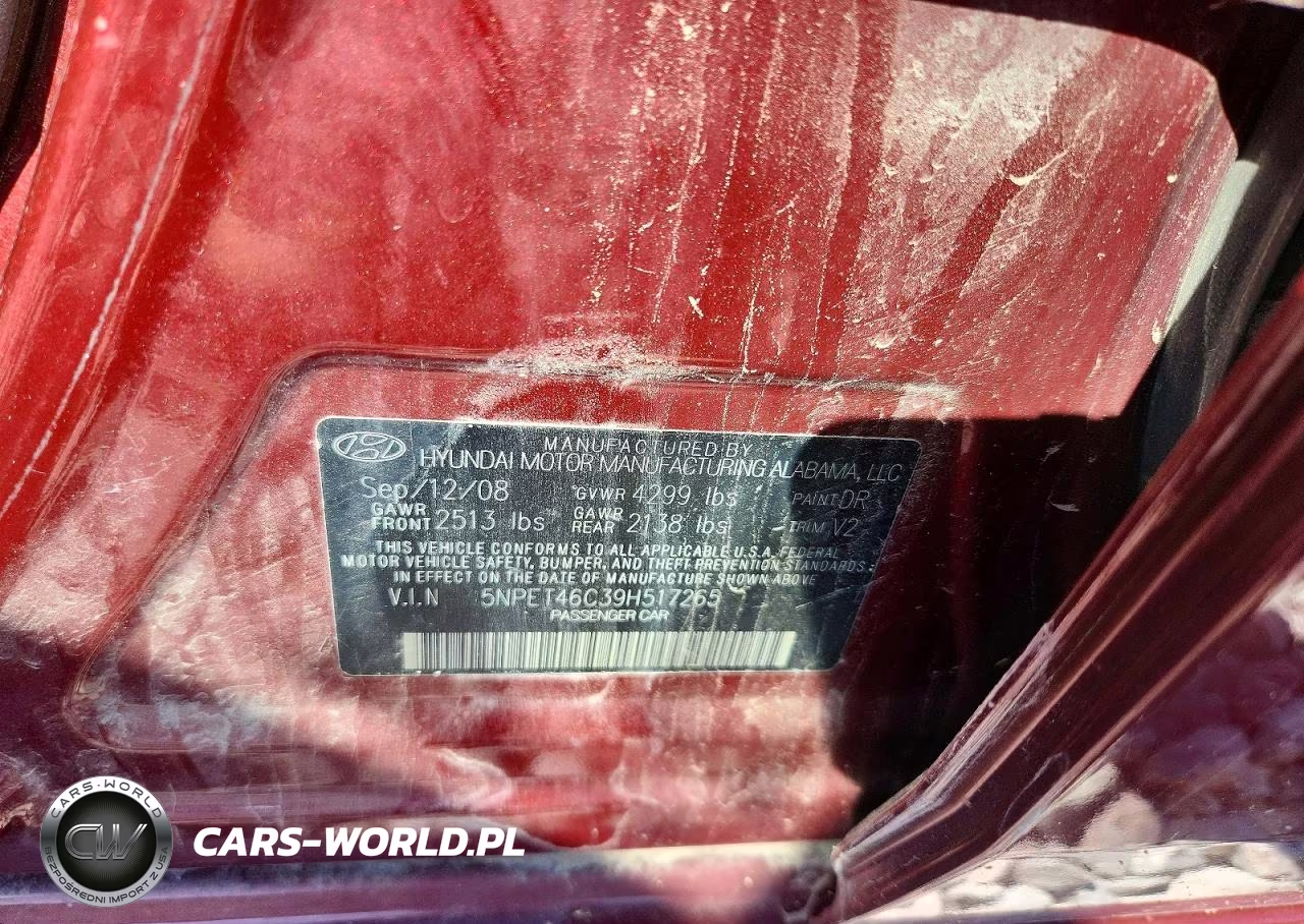 2009 Hyundai Sonata Gls VIN:5NPET46C39H517265 - 12