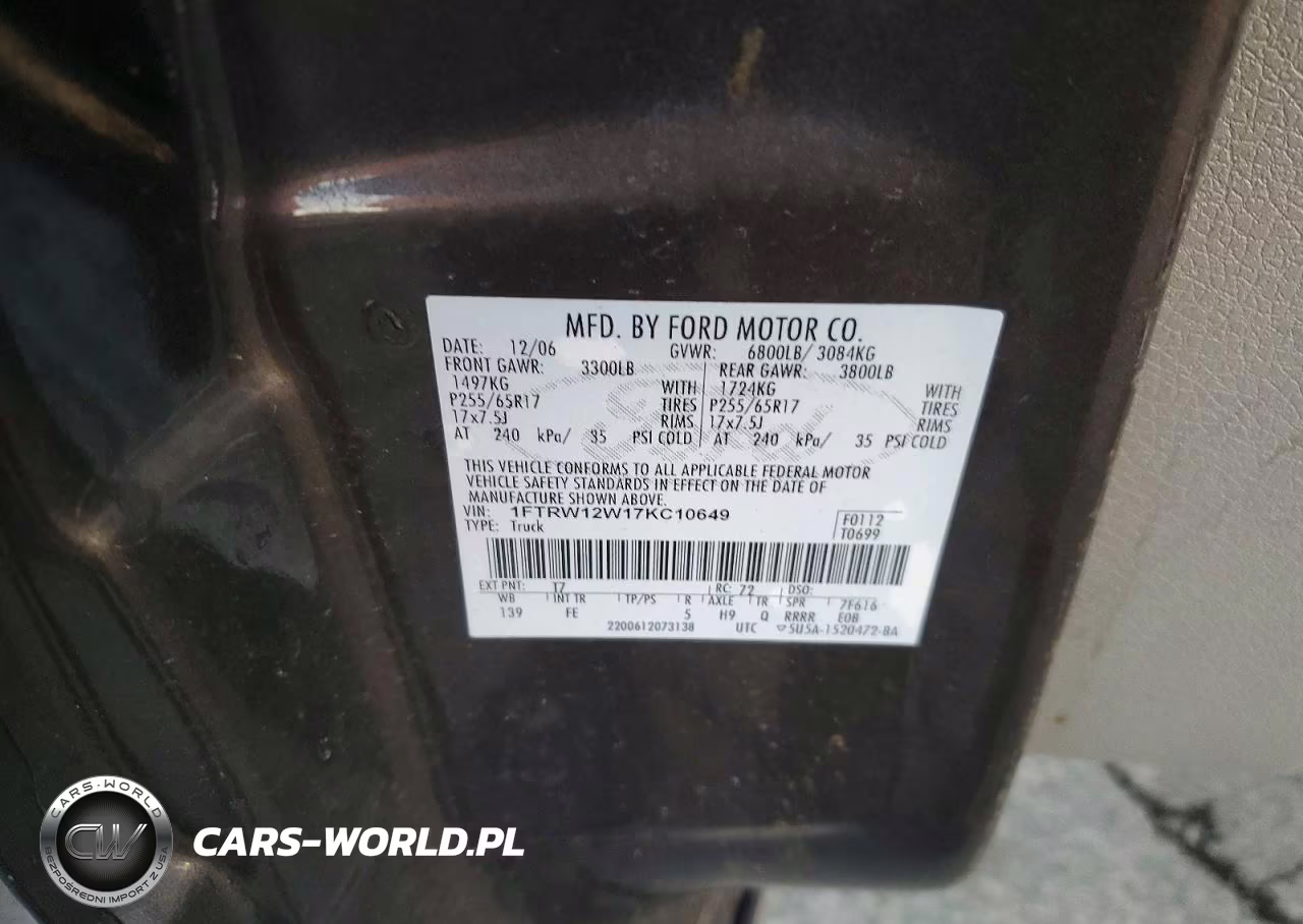2007 Ford F150 Supercrew VIN:1FTRW12W17KC10649 - 12