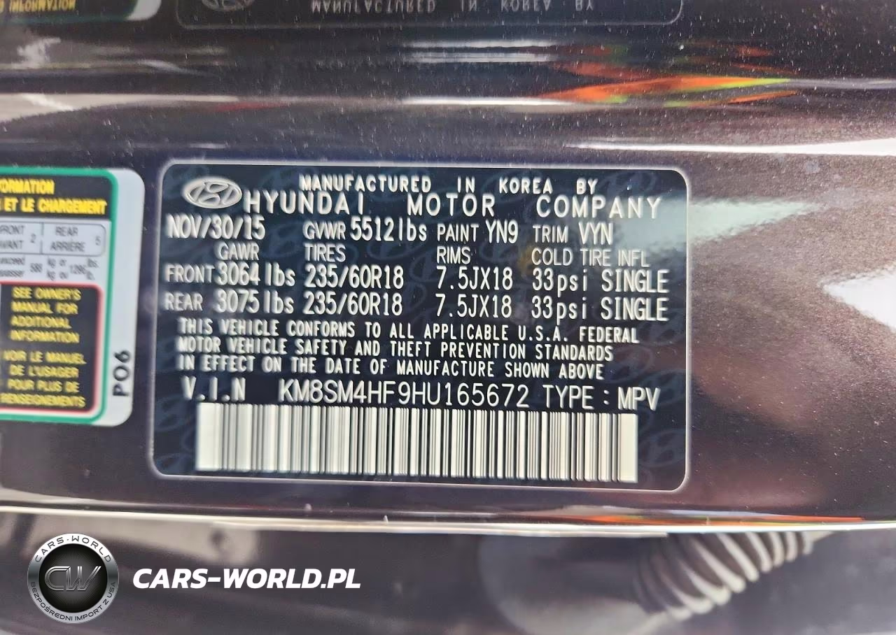 2017 Hyundai Santa Fe Se VIN:KM8SM4HF9HU165672 - 13