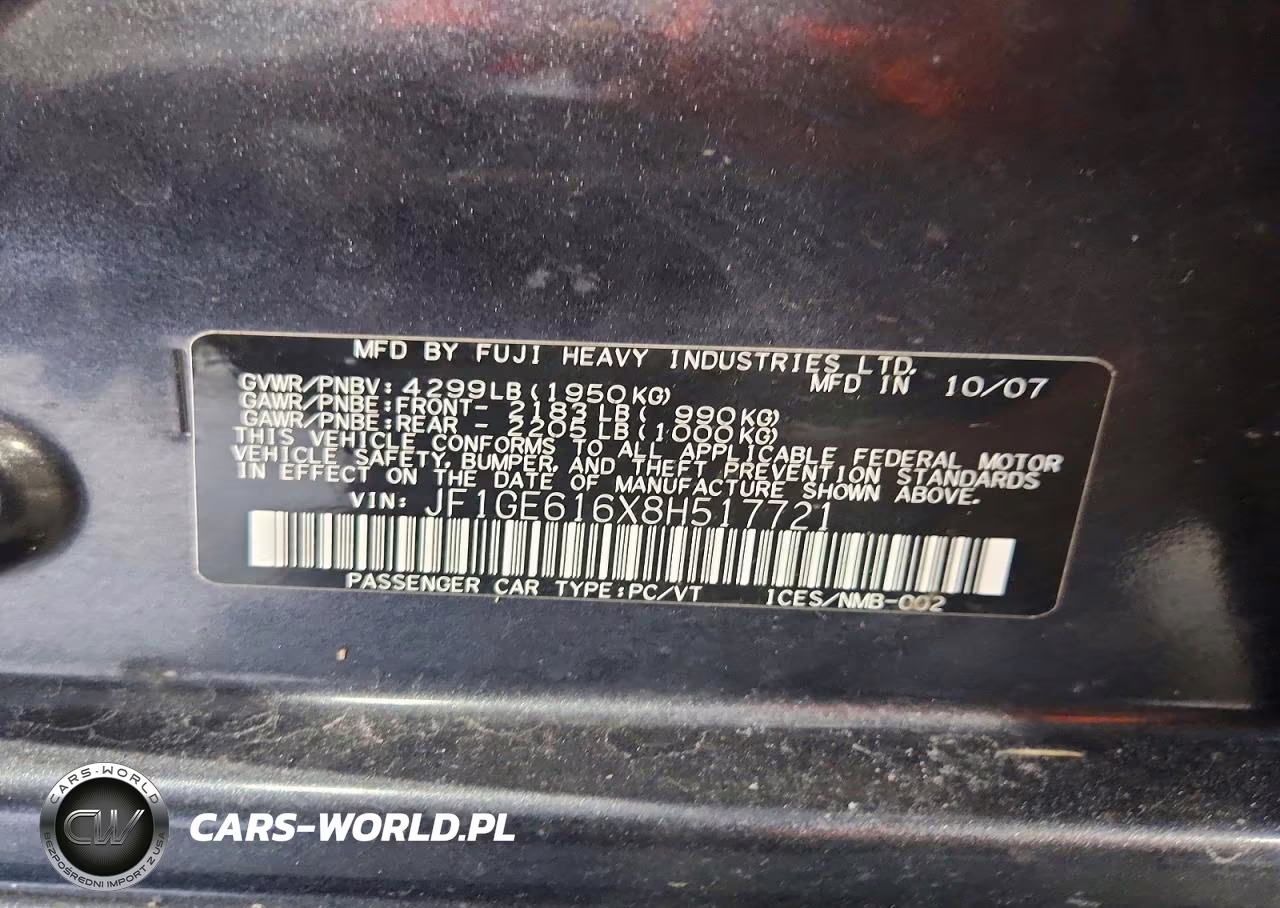 2008 Subaru Impreza 2.5I VIN:JF1GE616X8H517721 - 12