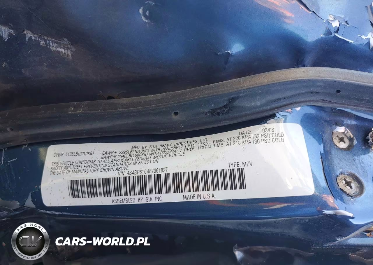 2008 Subaru Outback 2.5I VIN:4S4BP61C487361827 - 12