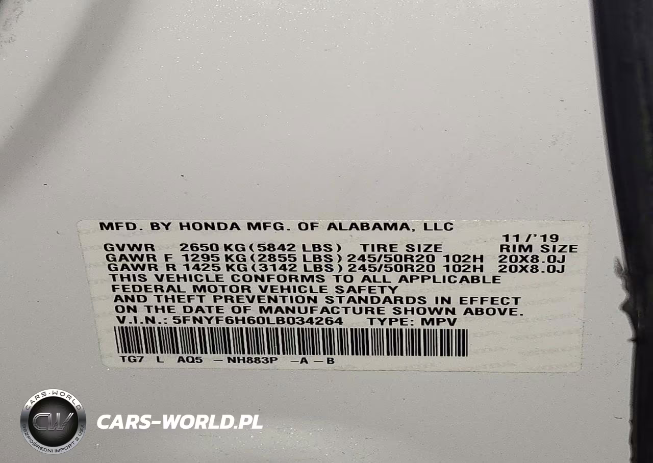 2020 Honda Pilot Touring VIN:5FNYF6H60LB034264 - 13