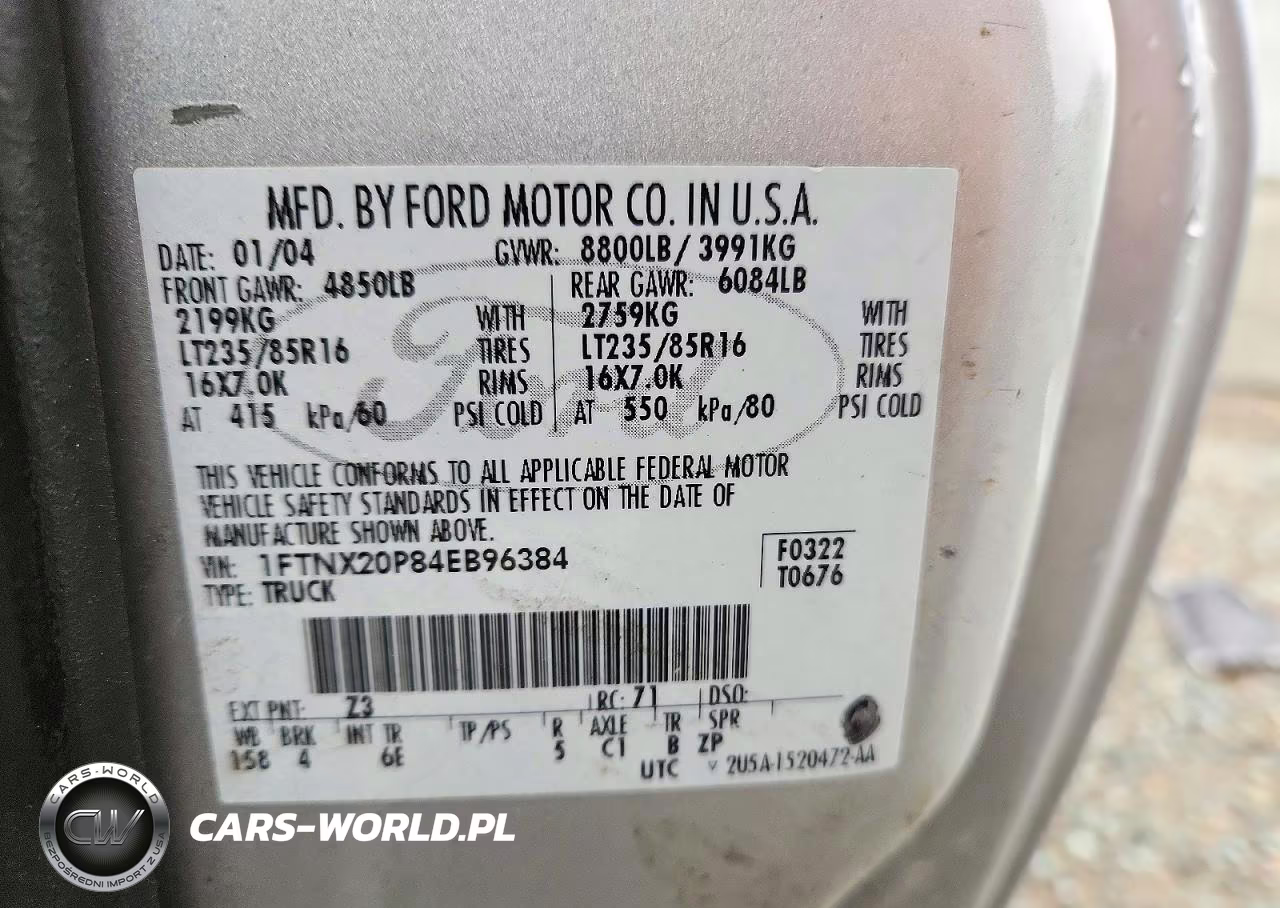 2004 Ford F250 Super Duty VIN:1FTNX20P84EB96384 - 12