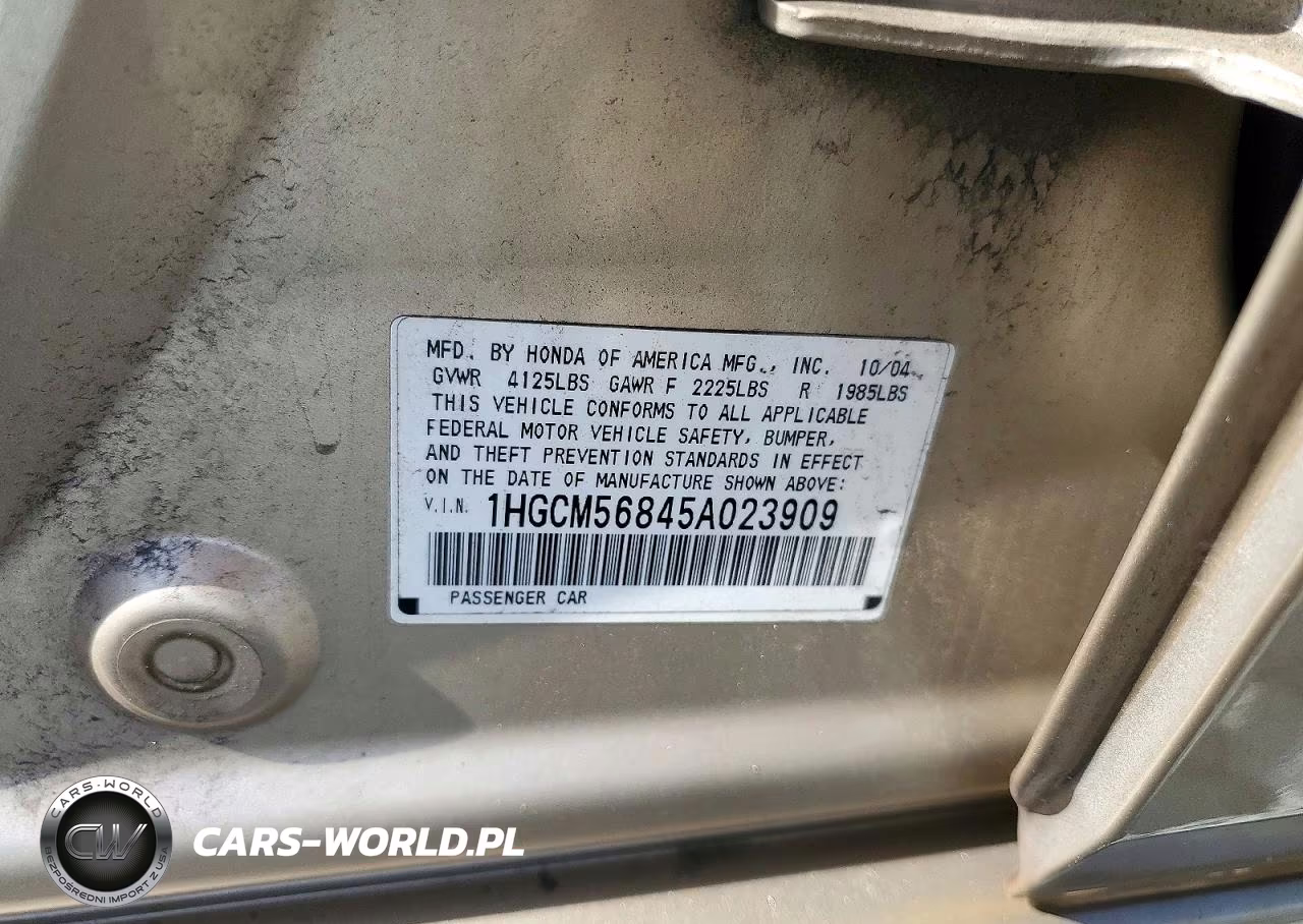 2005 Honda Accord Ex VIN:1HGCM56845A023909 - 12