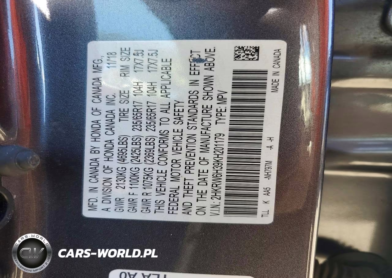 2019 Honda Crv Awd VIN:2HKRW6H39KH201179 - 13