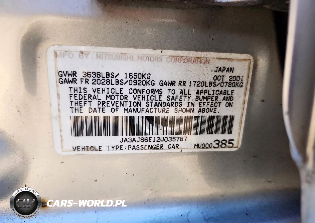 2002 Mistubishi VIN:JA3AJ86E12U035787 - 12