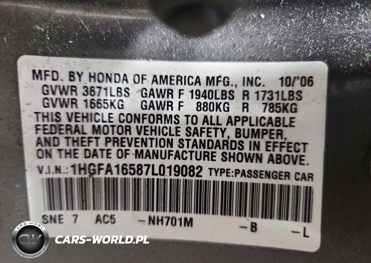 2007 Honda Civic Lx VIN:1HGFA16587L019082 - 13