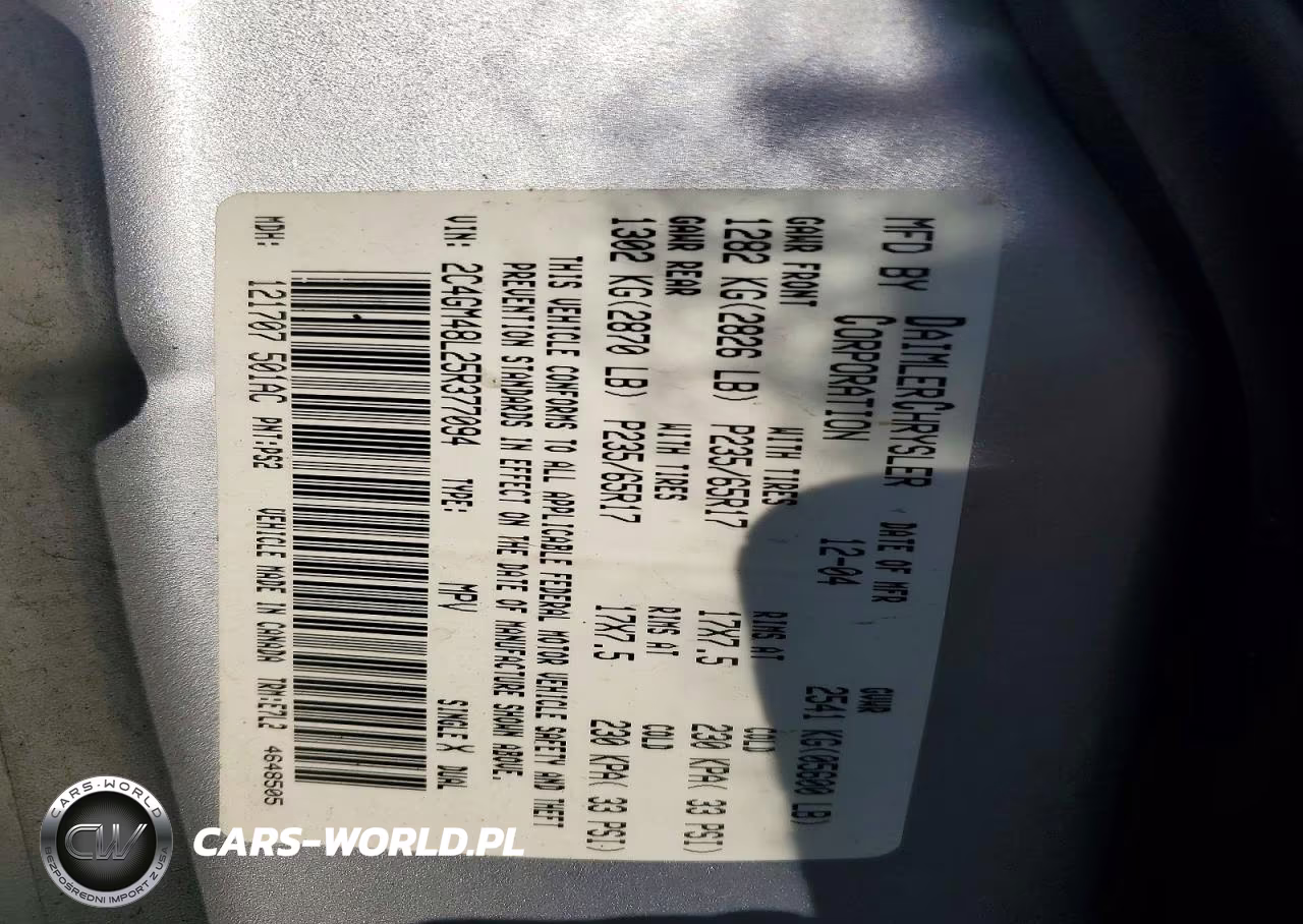 2005 Chrysler Pacifica VIN:2C4GM48L25R377094 - 13