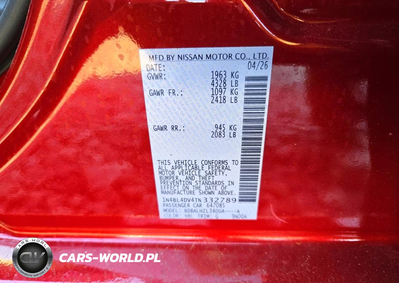2026 Nissan Altima Sv VIN:1N4BL4DV4TN332789 - 12